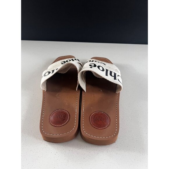 Chloe Woody Flat Logo white Ribbon Slide Sandals Size 39 - Picture 5 of 9